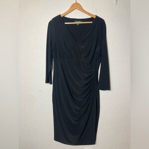 Lauren Ralph Lauren black wrap maxi dress size 8-10 knit spandex ruched side
